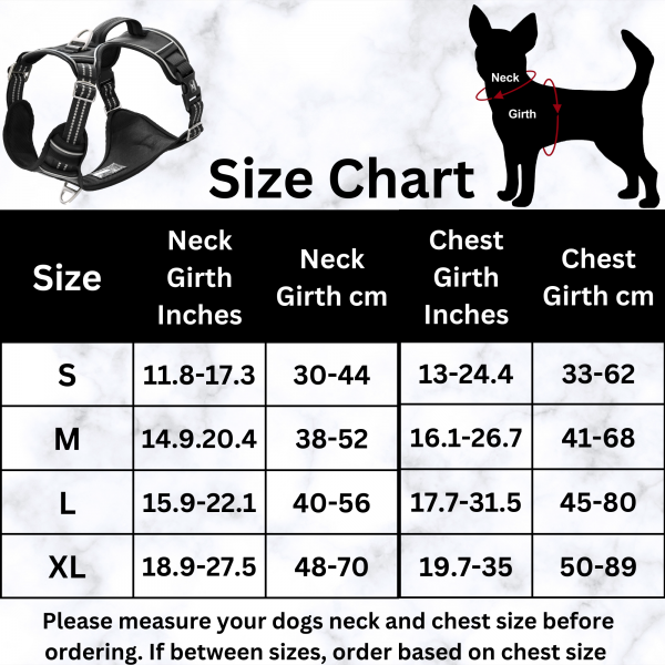 TUFFDOG raven black dog harness size chart